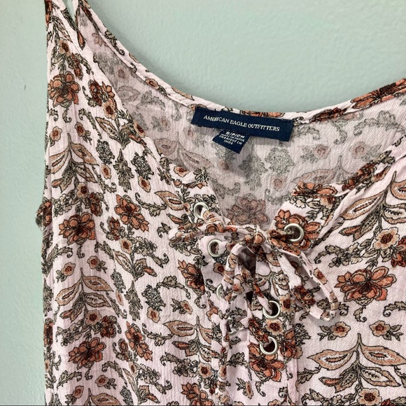 American Eagle Peplum Floral Lace-Up Collar Tank - Picture 3 of 5